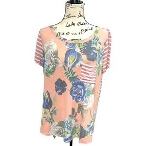 Lovely J Brand 3/4 length Sleeve Floral Striped Top